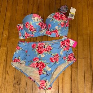 Betsey Johnson Blue and Pink Floral Bikini